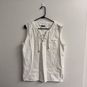 White Linen Sleeveless Shirt with Ties